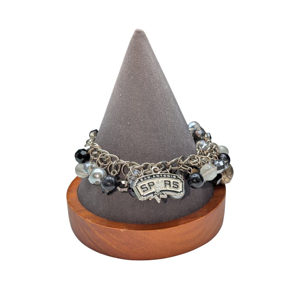 Silver Tone Spurs Basketball Cha Cha Bracelet
